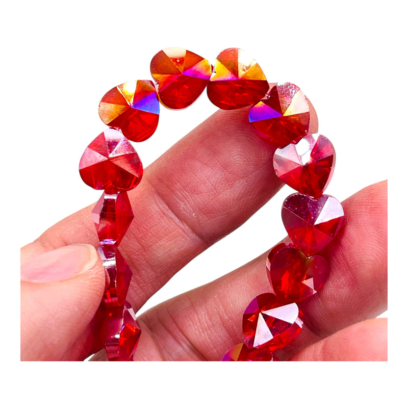 10mm Heart Glass Crystal Red AB