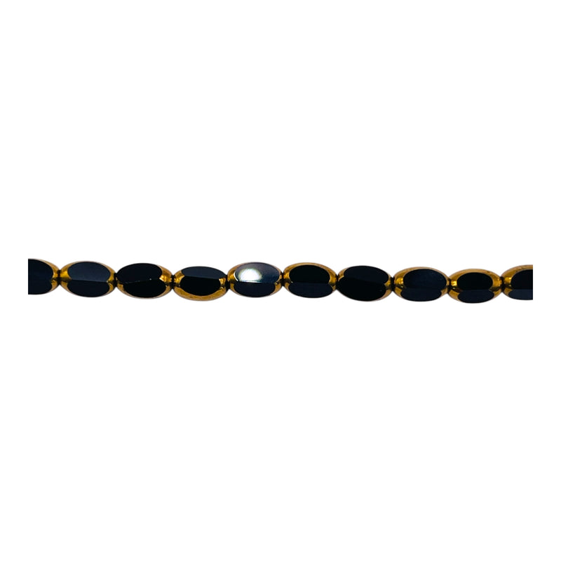 6x3mm Oval Glass Crystal Gold Edge Jet