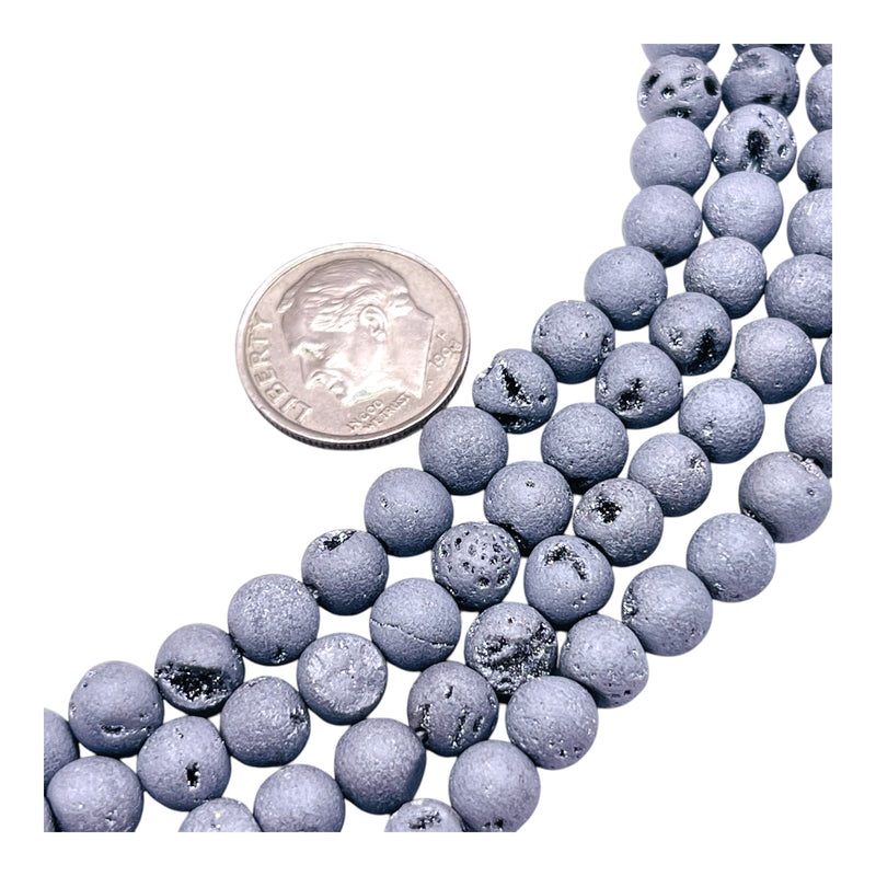6mm Druzy Round Silver