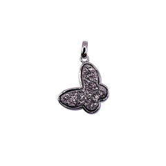 16mm Butterfly Druzy Pendant Silver