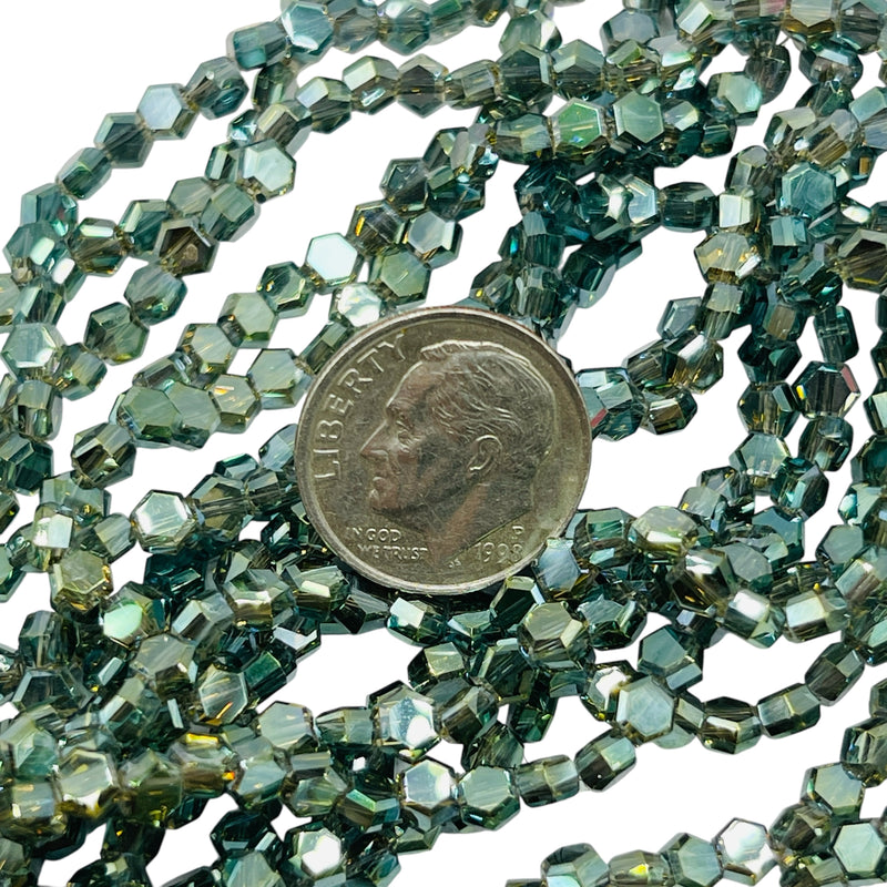 4mm Hexagon Glass Crystal Magic Green