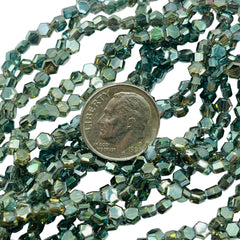 4mm Hexagon Glass Crystal Magic Green