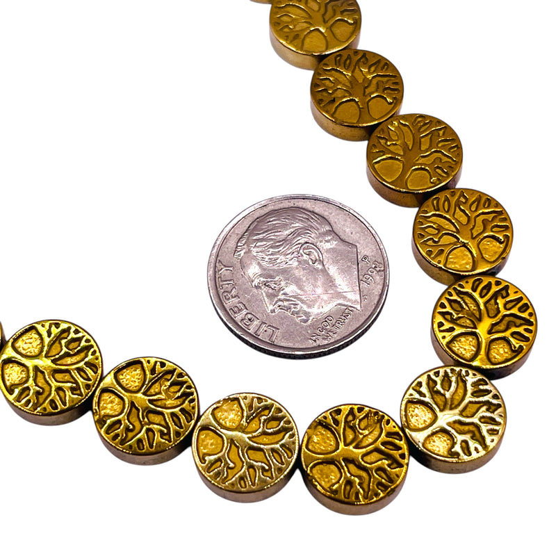 10mm Coin Hematite Gold