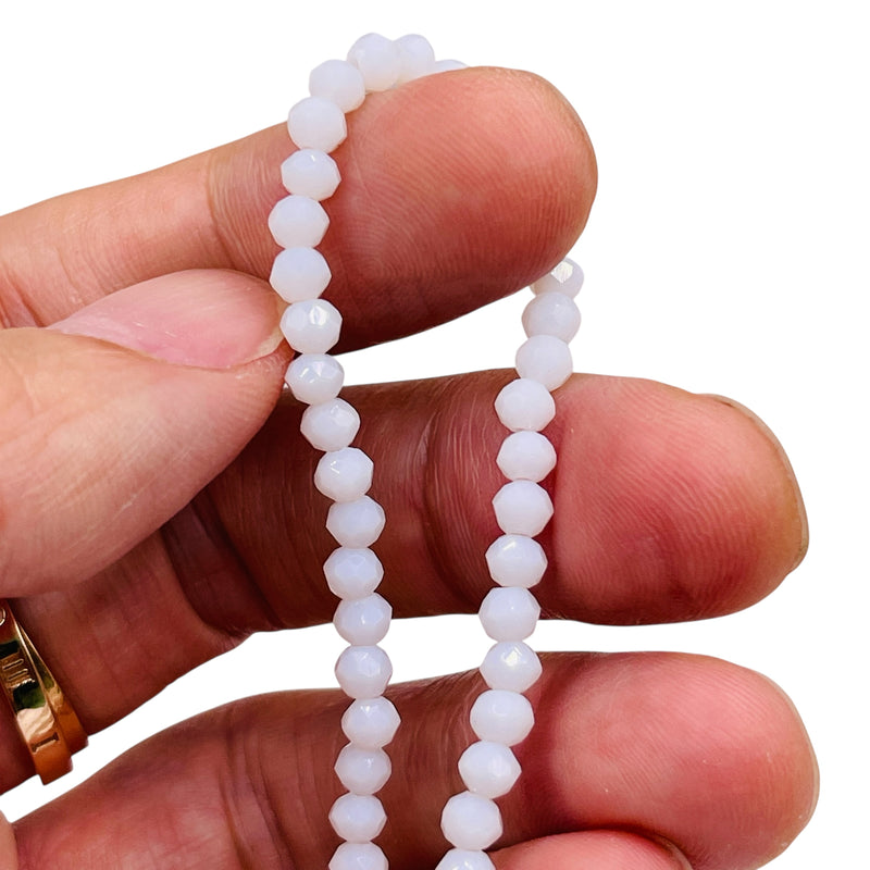 4mm Thunder Polish Glass Crystal Roundel Cut White Jade
