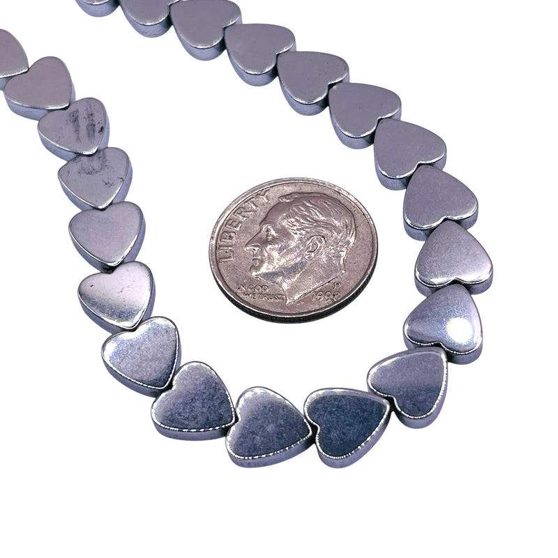 8mm Heart Hematite Rhodium