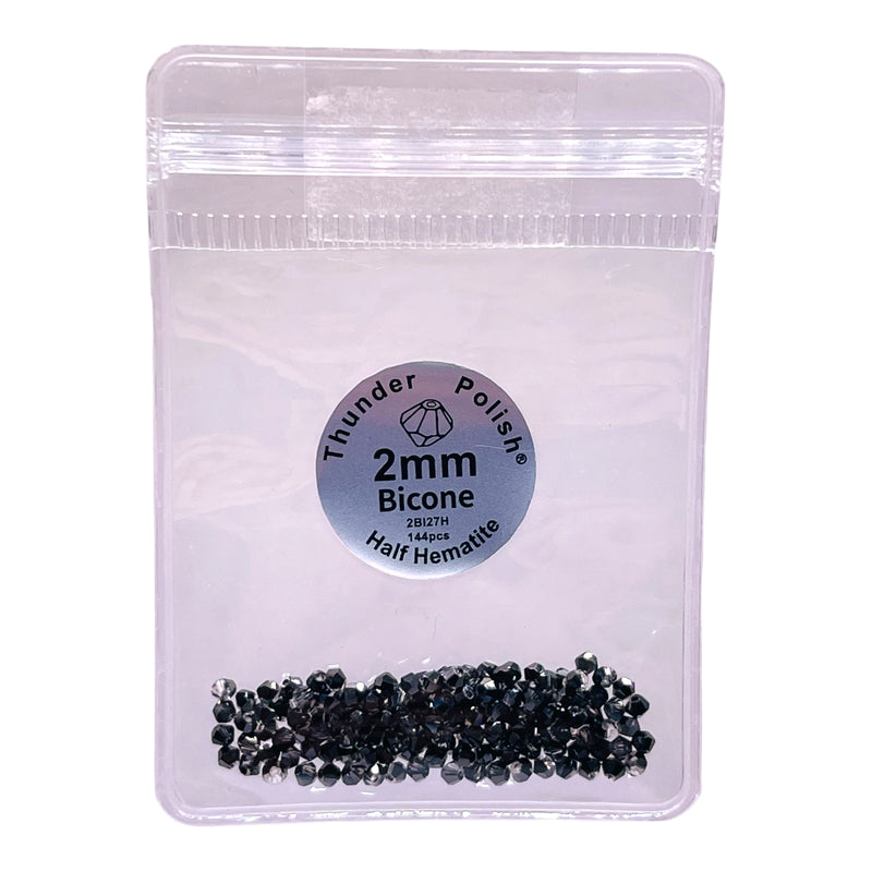 2mm Thunder Polish Glass Crystal Bicone Half Hematite