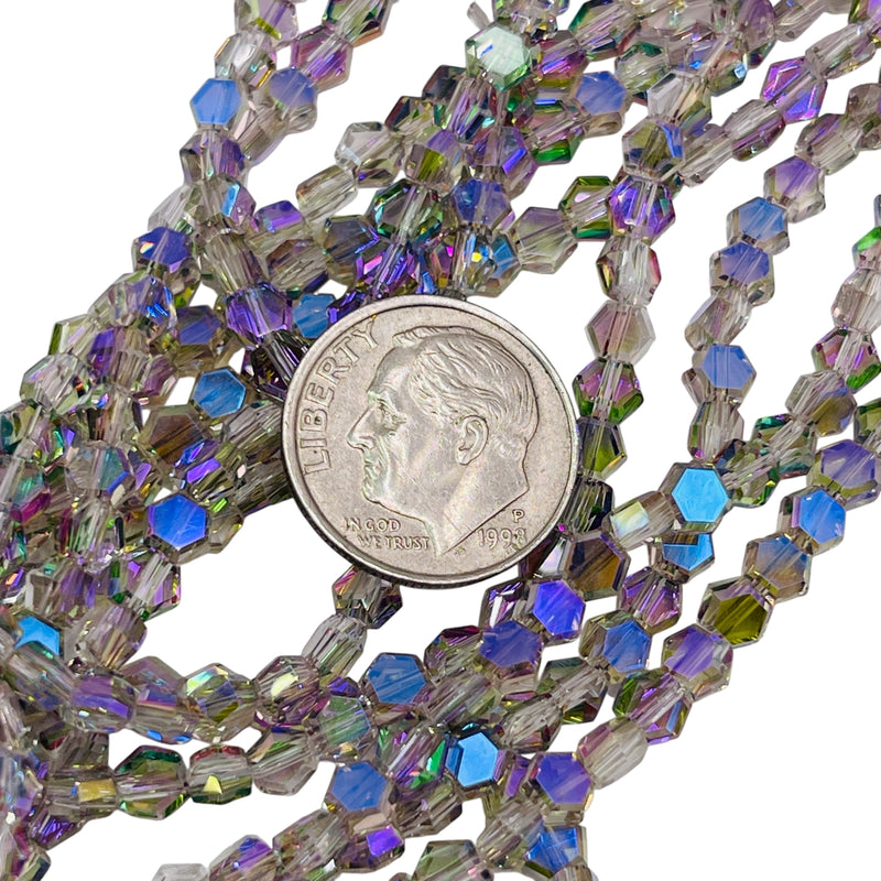 4mm Hexagon Glass Crystal Magic Purple