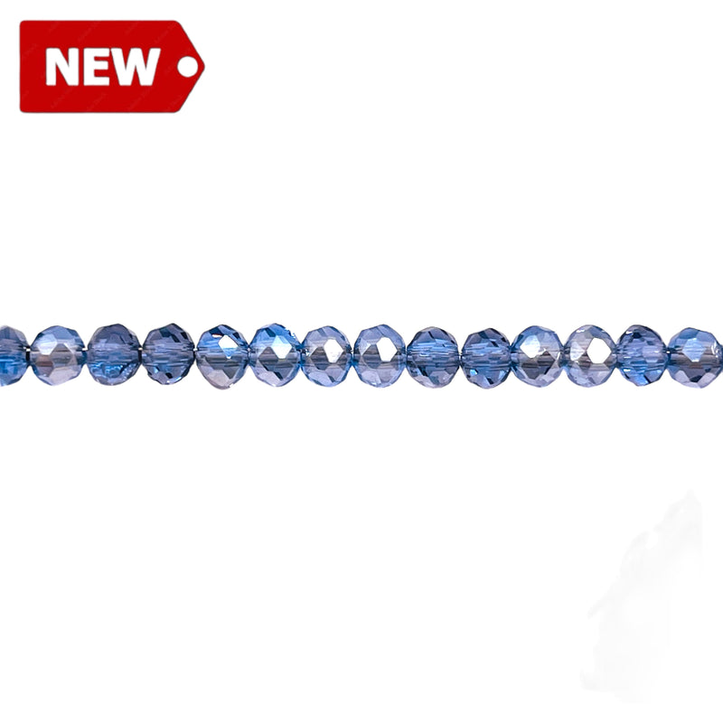 4mm Thunder Polish Glass Crystal Roundel Cut Sapphire Silver