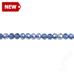 4mm Thunder Polish Glass Crystal Roundel Cut Sapphire Silver