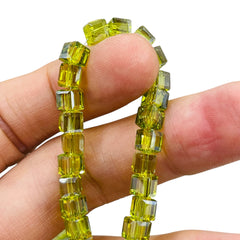 6mm Cube Glass Crystal Lt. Olivine