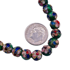 8mm Round Cloisonne DK. Green