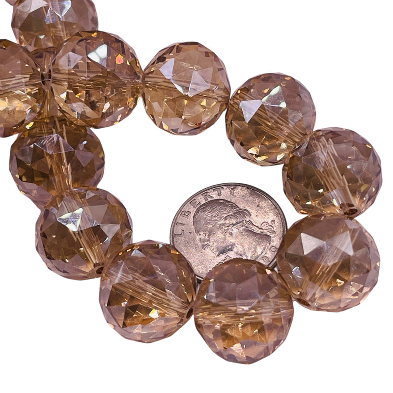 20mm Round Cut Glass Crystal Gold Champagne