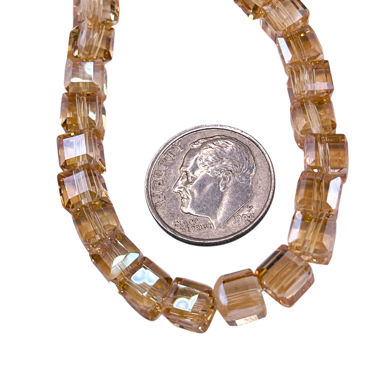 6mm Cube Glass Crystal Gold Champagne