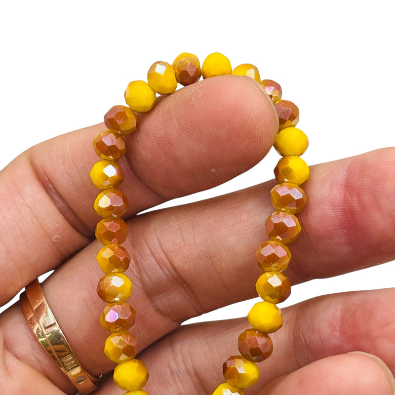 6mm Thunder Polish Glass Crystal Roundel Cut Banana Jade Magic Orange
