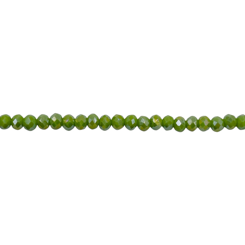 3mm Thunder Polish Glass Crystal Roundel Cut Olive Green Jade AB