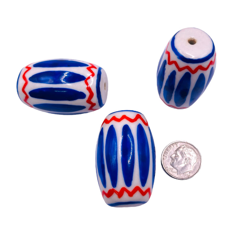 40x25mm Trade Bead Handmade and painted Porcelain