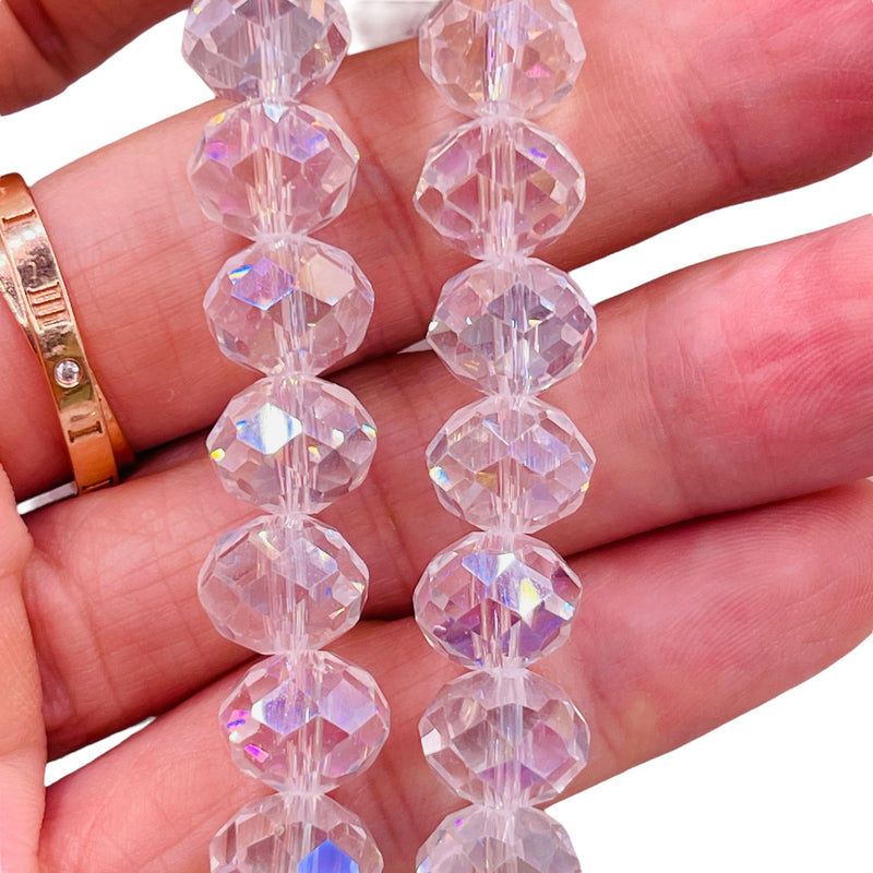 12mm Roundel Cut Glass Crystal Clear AB