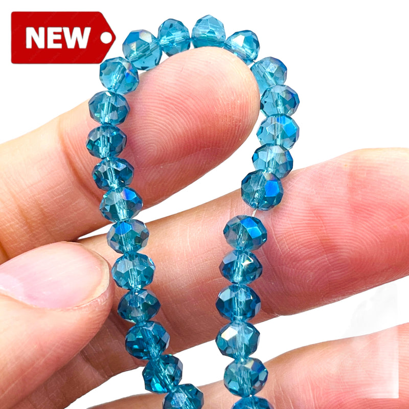 6mm Thunder Polish Glass Crystal Roundel Cut Med. Aquamarine MP
