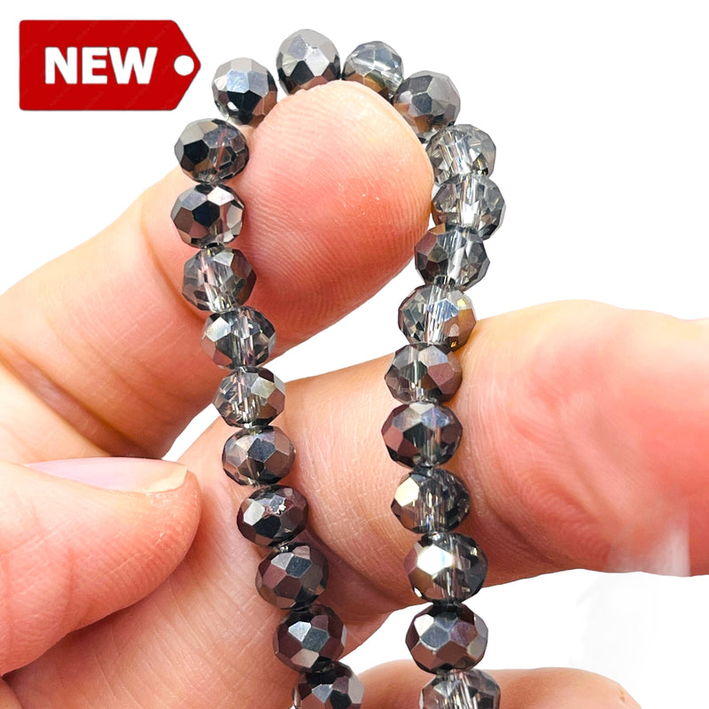 6mm Thunder Polish Glass Crystal Roundel Cut Black Half Hematite