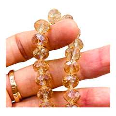 12mm Roundel Cut Glass Crystal Gold Champagne