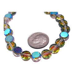 8mm Flat Coin Glass Crystal Green Blossom