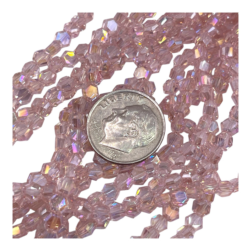 4mm Hexagon Glass Crystal Peach AB