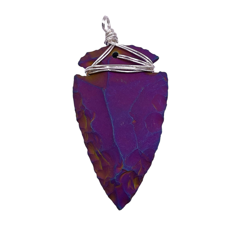 45mm Handcrafted Obsidian Wrapped Arrow Pendant Purple Light