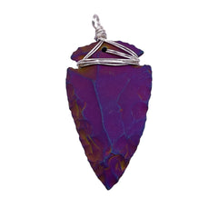 45mm Handcrafted Obsidian Wrapped Arrow Pendant Purple Light