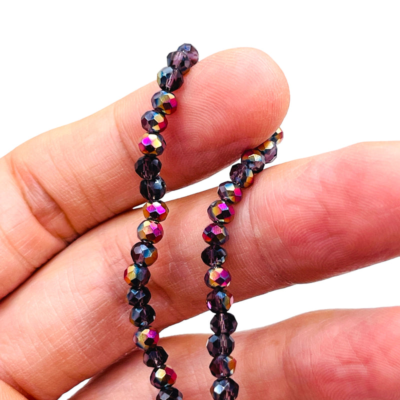 4mm Thunder Polish Glass Crystal Roundel Cut Amethyst MP