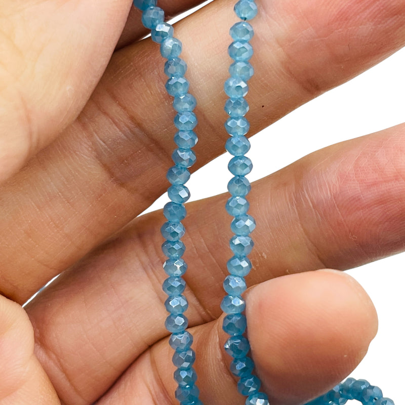 3mm Thunder Polish Glass Crystal Roundel Cut Blue Opal Jade