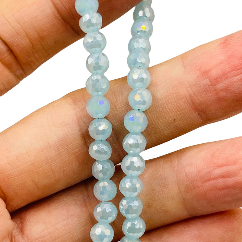 6mm Thunder Polish Round Disco Cut Aquamarine Jade Super AB