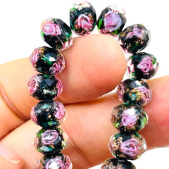 10x8mm Roundel Lampwork Black