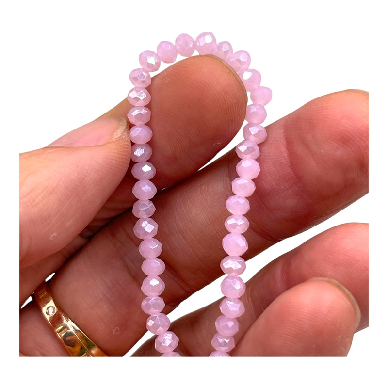 4mm Thunder Polish Glass Crystal Roundel Cut Rose Jade AB