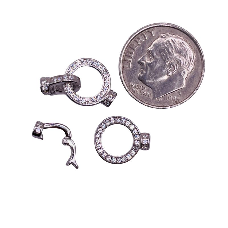 10mm Rhinestone Snap Lock Clasps 925 Silver