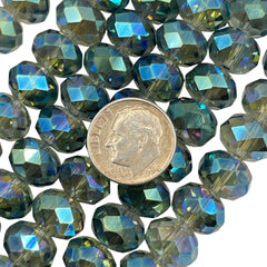 12mm Roundel Cut Glass Crystal Magic Green