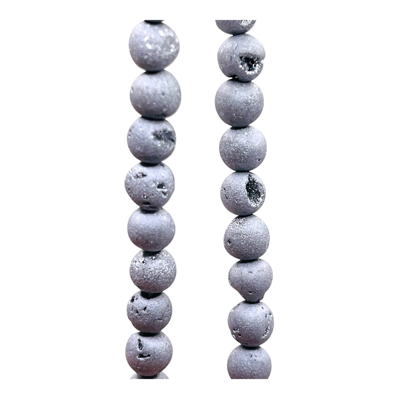 6mm Druzy Round Silver