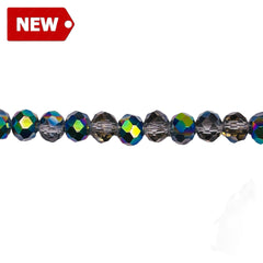 6mm Thunder Polish Glass Crystal Roundel Cut Black Diamond Rainbow