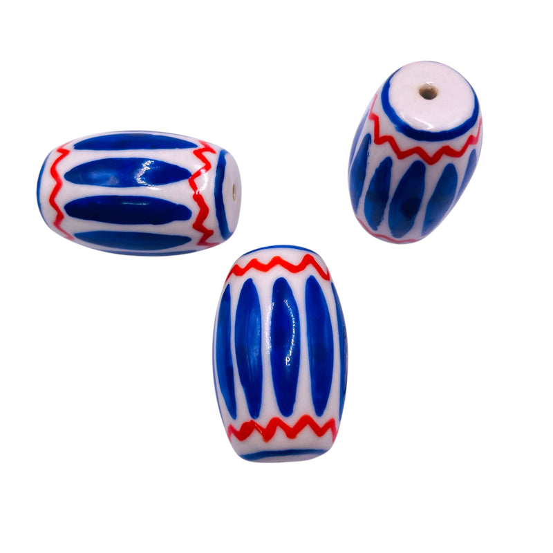 40x25mm Trade Bead Handmade and painted Porcelain
