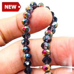 6mm Thunder Polish Glass Crystal Roundel Cut Amethyst MP