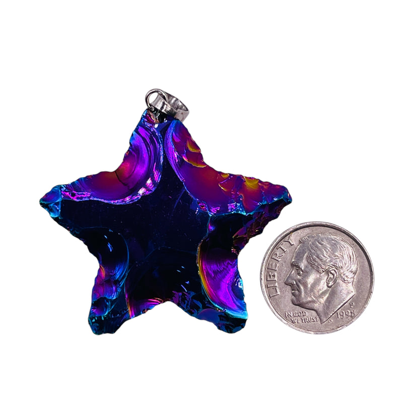 35mm Handmade Star Obsidian Pendant Purple Light
