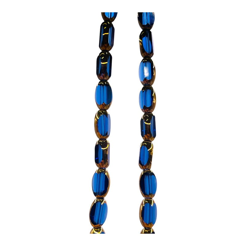 6x3mm Oval Glass Crystal Gold Edge Sapphire
