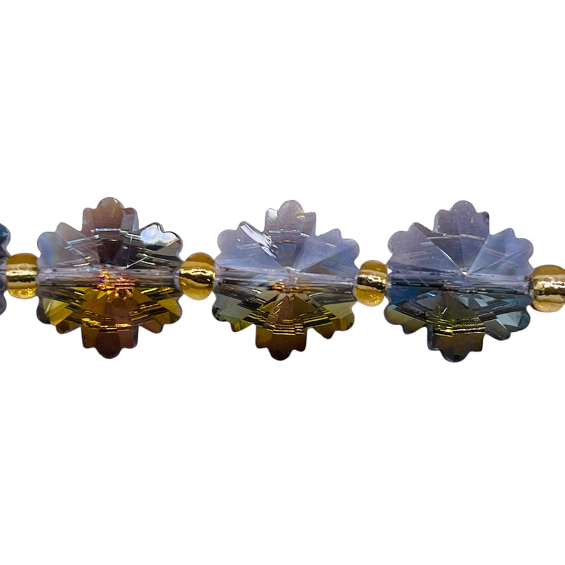 14mm Snowflake Glass Crystal Green Blossom