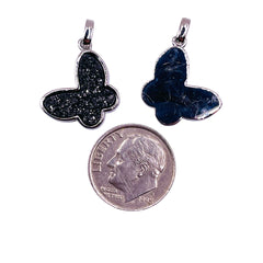 16mm Butterfly Druzy Pendant Black