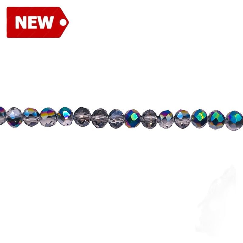 4mm Thunder Polish Glass Crystal Roundel Cut Black Diamond Rainbow