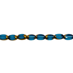 6x3mm Oval Glass Crystal Gold Edge Med. Aquamarine