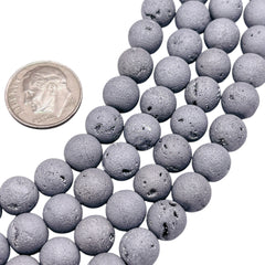 8mm Druzy Round Silver