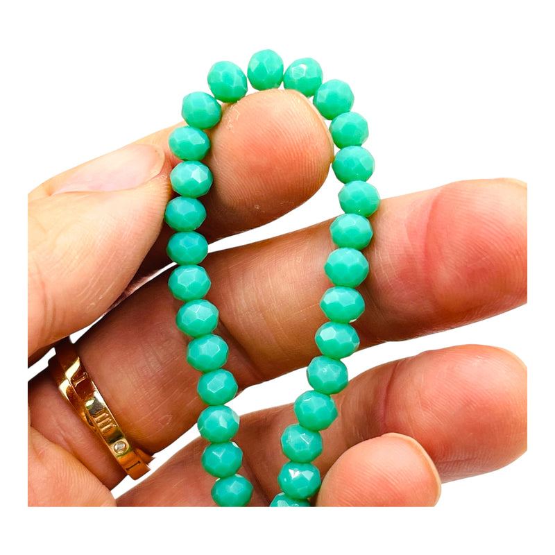 6mm Thunder Polish Glass Crystal Roundel Cut Green Turquoise Jade