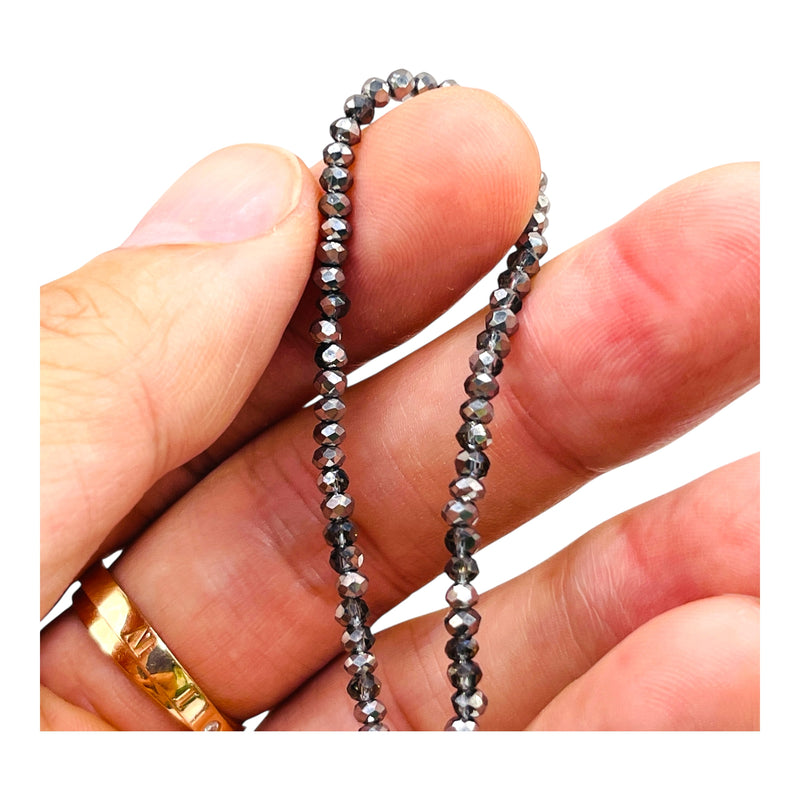 3mm Thunder Polish Glass Crystal Roundel Cut Half Silver