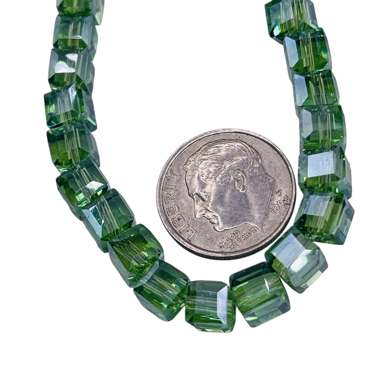 6mm Cube Glass Crystal Dk. Chrysolite