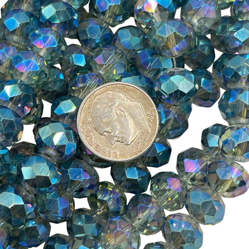 10mm Roundel Cut Glass Crystal Magic Green